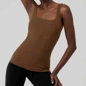 Alo Yoga Ribbed Minimalist Tank, Cinnamon Brown, Size S